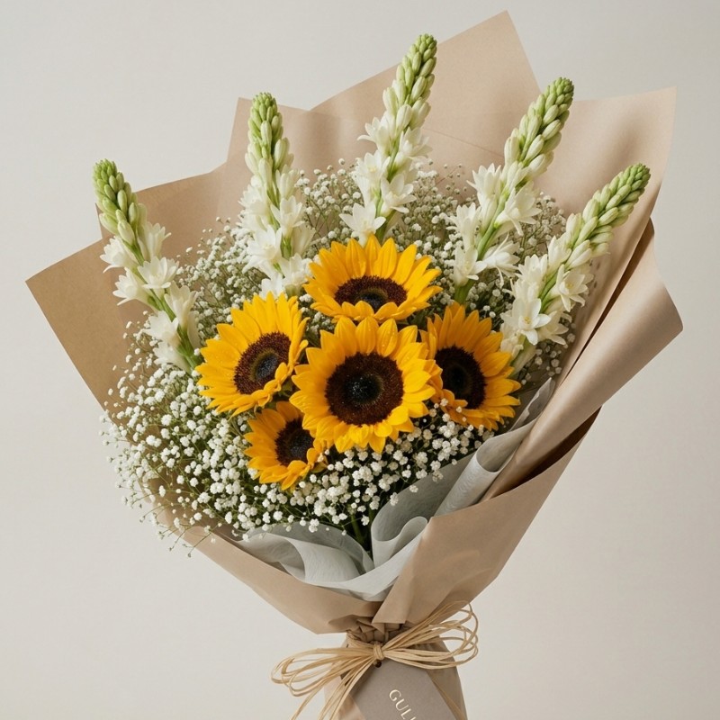 Sunflower & Rajnigandha Harmony Bouquet